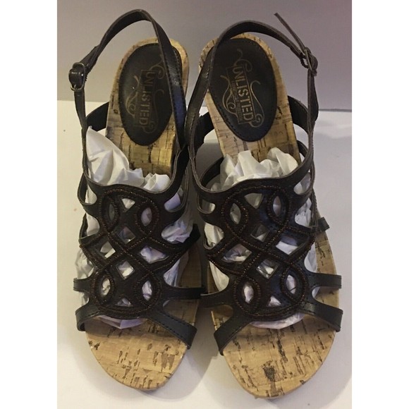 Unlisted Sandals Strappy Caged Womens 7.5 M Wedge Brown Vegan NWT - Picture 2 of 13